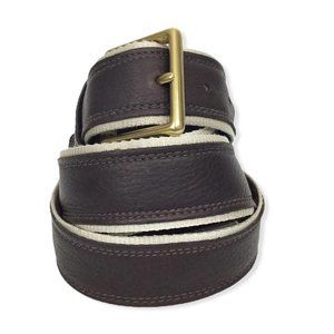Brown Leather and Suede Mens Belt W43 Square Brass